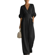 Load image into Gallery viewer, Women's Jumpsuit Fashion High Waist V-neck Casual Jumpsuits Sexy Solid Color Office Wide Leg Trousers Overalls Vacation Outfit
