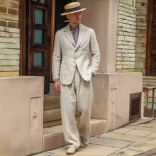 Load image into Gallery viewer, Men's Linen Suit 2 Pieces Luxury Slim Fit Casual Blazer Straight Leg Pants Breathable Wrinkle Resistant Lightweight For Wedding
