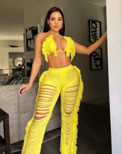 Load image into Gallery viewer, Sexy Two Piece Pant Sets Women Hollow Out Trousers Matching Sets Strapless Tassels Hole Pencil Pants Suits High Street Summer

