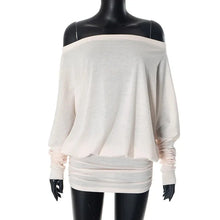 Load image into Gallery viewer, Women Mini Dress Beige Off Shoulder Batwing Long Sleeve Ruched Waist Bodycon Summer Evening Party Club Sexy Elegant Casual Wear
