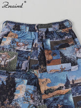 Lade das Bild in den Galerie-Viewer, Znaiml New Print Off Shoulder Bandage Crop Tops and Wide Legs Cargo Pants
