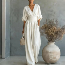 Load image into Gallery viewer, Women's Jumpsuit Fashion High Waist V-neck Casual Jumpsuits Sexy Solid Color Office Wide Leg Trousers Overalls Vacation Outfit
