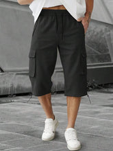 Load image into Gallery viewer, Men's 3/4-Length Cargo Shorts — Woven Twill Fabric, Multi-Pocket Casual Trousers. Non-Stretch Adult Apparel for Summer
