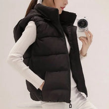 Load image into Gallery viewer, Women's Short Padded Quilted Vest Warm Slimming Detachable Cap Jacket.
