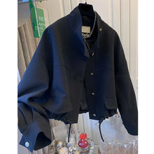 Load image into Gallery viewer, Standing Collar Short Hem Drawstring Trench Coat
