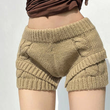 Load image into Gallery viewer, Womens Knitted Shorts Thick Drawstring Elastic Waist Soft Breathable High Waist Female Versatile Y2k Casual Knitting Mini Shorts
