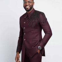Load image into Gallery viewer, Men Suits 2 Pieces Jacket Pants Skinny Fashion Beaded Groom Wedding Tuxedos
