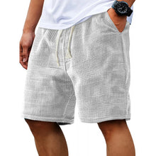Load image into Gallery viewer, Mens Shorts Solid Color Mid Waist Summer Motion Waffle Texture Deep Crotch Drawstring Men Shorts Loose Knee Length Casual Short
