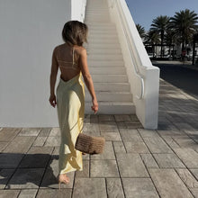 Cargar imagen en el visor de la galería, Sexy Yellow Satin Backless Maxi Dress
