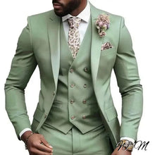 Load image into Gallery viewer, Casual Jacket Vest Pants 3Pcs Elegant  Suits for Men Slim Fit
