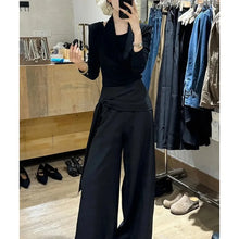 Load image into Gallery viewer, Women's 2-Piece Set: Wrap-Front Long-Sleeve Top Wide-Leg Pants
