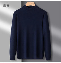 Load image into Gallery viewer, Men's Mock Neck 100% Pure Woolen Sweaters Autumn Winter Warm Cashmere Sweater Solid Knitted Pullovers for Men Slim Knitwear Tops

