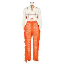 Load image into Gallery viewer, Sexy Two Piece Pant Sets Women Hollow Out Trousers Matching Sets Strapless Tassels Hole Pencil Pants Suits High Street Summer
