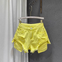 Load image into Gallery viewer, Women's A-shaped Slim-fit High-waisted Ripped  Shorts
