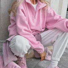 Load image into Gallery viewer, Original Fall Winter Lamb Fleece Hoodie Women Casual Loose Thick Zipper Long Sleeve Lapel Pullover Top Lady Hoodies Streetwear
