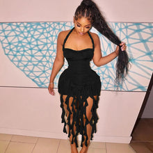 画像をギャラリービューアに読み込む, Hugcitar Elegant Halter Solid Ruffles Backless Taseel  Mini Dress
