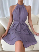 Load image into Gallery viewer, Women's Red Mini Dress Vestidos 2025 Summer Fashion Sexy Style Halter Sleeveless Ruffle Edge Tied Woman Dresses Women Sundress
