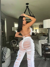 Load image into Gallery viewer, Sexy Two Piece Pant Sets Women Hollow Out Trousers Matching Sets Strapless Tassels Hole Pencil Pants Suits High Street Summer
