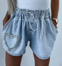 Load image into Gallery viewer, Denim Shorts for Women Streetwear Fashionable and Casual Rhinestone Versatile Y2k Cowboy Half Pants for Female Summer 2024 New
