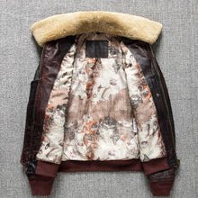 Load image into Gallery viewer, Air Force Flight Jacket Fur Collar Genuine Top Layer Cow Leather Jacket Men Brown Cowhide Men's Winter Military G1 Jacket 6XL
