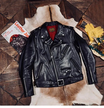 Load image into Gallery viewer, YR!Top.Classic 613 Motor Biker Style, Retro Genuine Leather Jacket, Luxury Tanned Cowhide Coat, Vintage Leather, 1.5mm Horsehide
