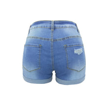 Load image into Gallery viewer, Washed Ripped Mid-waist Denim Shorts.
