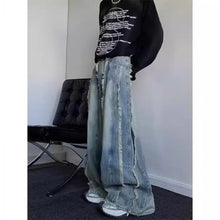 Cargar imagen en el visor de la galería, Pantalones vaqueros rectos con borlas personalizadas, de moda urbana de primavera y otoño para parejas, holgados, retro, de pierna ancha, informales
