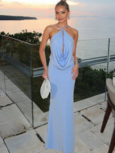 Load image into Gallery viewer, Weird Puss Sexy Backless Halter Ruched Hollow Sleeveless Maxi Dress
