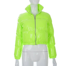 Load image into Gallery viewer, Puffer Long Sleeve Zip Up Crop Bubble Down Shiny Quilted Jacket
