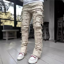 Load image into Gallery viewer, American  Stretch Patch Denim Straight-Leg Pants
