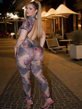 Charger l'image dans la galerie, Nibber Colorful Print  See Through Coquette  Backless Peach Jumpsuit
