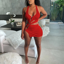 Load image into Gallery viewer, Summer Hollow Sexy Orange Sleeveless Mini Dress

