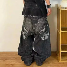 Load image into Gallery viewer, American Street Fashion Trend Gothic Print Loose Jeans Men Harajuku Y2K New Hip Hop Joker Oversized Wide-leg Pants Unisex Jeans
