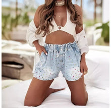 Load image into Gallery viewer, Denim Shorts for Women Streetwear Fashionable and Casual Rhinestone Versatile Y2k Cowboy Half Pants for Female Summer 2024 New
