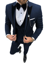 Load image into Gallery viewer, Mens Suits Wave Point Three Pieces Men Dress Suits Casual Commuter Office Business Suits for Wedding (Blazer+Vest+Pants)
