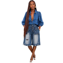 Load image into Gallery viewer, Women's High Waist Distressed Ripped Loose Fit Casual Denim Shorts with Frayed Hem Washed Look Summer Streetwear Bottoms
