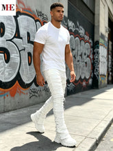 Load image into Gallery viewer, Men's White Denim  Stacked Ripped Slim Flared Jeans
