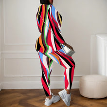 Load image into Gallery viewer, Women's Long Sleeved Two-Piece Set, Fashionable Striped Printed Retro Style Two-Piece Set.
