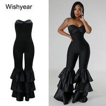 Load image into Gallery viewer, New One Pieces Jumpsuits Women Black Strapless Sleeveless Sexy Rompers Slim Fit Long Ruffles Flare Pant Night Club Even Overalls
