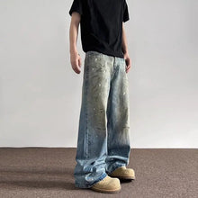 Lade das Bild in den Galerie-Viewer, Spring and Autumn Men and Women Trendy Personalized Straight Tube Inkjet Laundry Jeans American Couple Loose Retro Casual Pants
