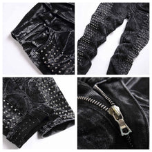 Load image into Gallery viewer, Retro  Rivet Design Black Slim Fit Buckle  Jeans
