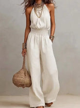 Load image into Gallery viewer, Solid Color Casual Jumpsuit Summer Simple Fashion Commuting Style Sleeveless Halterneck Mid-waist Backless Wide-leg Jumpsuit
