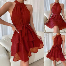 Load image into Gallery viewer, Women's Red Mini Dress Vestidos 2025 Summer Fashion Sexy Style Halter Sleeveless Ruffle Edge Tied Woman Dresses Women Sundress
