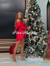 Load image into Gallery viewer, Red Mini Party Dress for Women 2026 Off The Shoulder Full Sleeves Short Cocktail Dress Celebrity Festival Prom Gowns Customized
