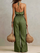 Load image into Gallery viewer, Solid Color Casual Jumpsuit Summer Simple Fashion Commuting Style Sleeveless Halterneck Mid-waist Backless Wide-leg Jumpsuit
