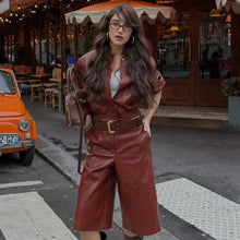 Load image into Gallery viewer, Street Women's Cropped Leather Jacket Skirt Set Stand Collar Zipper Coats Pleated Mini Skirts 2026 Spring Lady Fashion Suit
