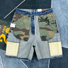 Load image into Gallery viewer, Summer new work style multi-pocket denim shorts for men, loose casual splicing five-quarter pants
