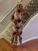 Charger l'image dans la galerie, Nibber Colorful Print  See Through Coquette  Backless Peach Jumpsuit
