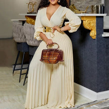 Load image into Gallery viewer, Elegant Pleated Jumpsuits &amp; Rompers Full Sleeve V Neck High Waisted Fashion Ladies Birthday Party Dinner Outfits Overalls Cloth
