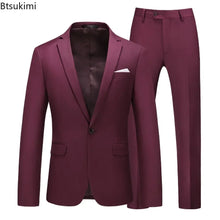 Load image into Gallery viewer, Men's Suits 2 PCS Sets Fashion Business Casual Formal Clothes Man Solid Slim Prom Party Blazer Coats+Trousers Sets Plus Size 6XL
